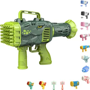 Grande desconto por atacado 32 buracos máquina bolha arma dinossauro bolha brinquedos bolha arma com luz soprador blaster para crianças brincando ao ar livre