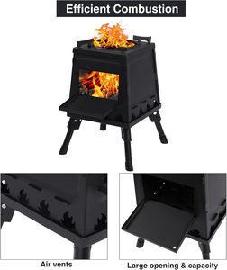 Portable Wood Burning <b>Stove</b> Carbon Steel Outdoor Camping <b>Stove</b> & BBQ Grill Modern Backyard Fire Pit for Picnic - Product Image 3