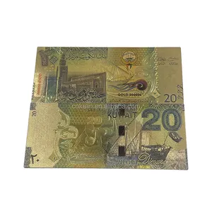 New Promotion Kuwait 20 Dinar Pvc 24k Gold Foil Plated Banknote In Stock