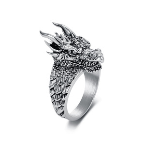 Popular yunnique retro dragon <b>ring</b> for men, punk dark dragon head index finger <b>ring</b>, <b>titanium</b> steel gold-plated, co - Product Image 1