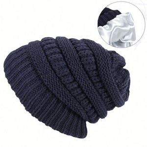 Winter Knit Beanie for <b>Women</b> Satin Lined Cable <b>Cap</b> Mens Soft Slouchy Warm Hat Promotion Lining Thick Chunky Hats - Product Image 2