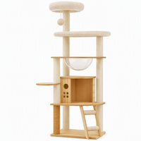 Arbre à chat moderne multi-niveaux N21 avec fenêtre panoramique, condo en bois massif, corde en sisal naturel, plateformes en peluche faciles à nettoyer, 136 cm
