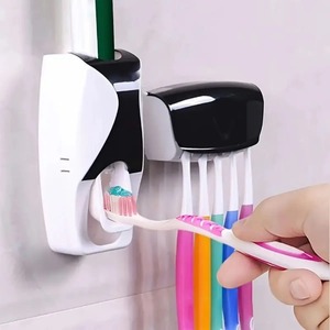 Automatic <b>Toothpaste</b> <b>Dispenser</b> and Holder Set, Wall Mounted Rack, Plastic Bathroom Storage Rack With - Product Image 1