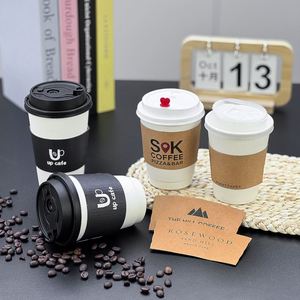 Manchons en papier ondulé jetables à double paroi avec logo personnalisé, isolés pour les boissons chaudes/froides, pour le café - Product Image 1