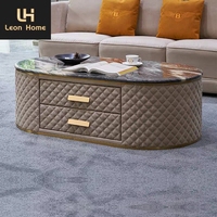 Vente chaude classique table à thé en marbre salon cuir art ovale table basse table basse en acier inoxydable