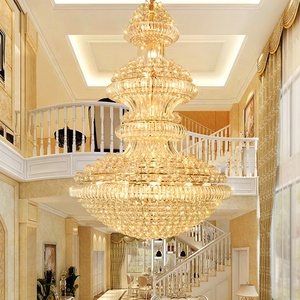 โคมระย้าคริสตัลหรูหราสไตล์ยุโรปโคมไฟระย้าคริสตัล LED สีทองรูปวิลล่าห้องนั่งเล่นของโรงแรม - Product Image 4