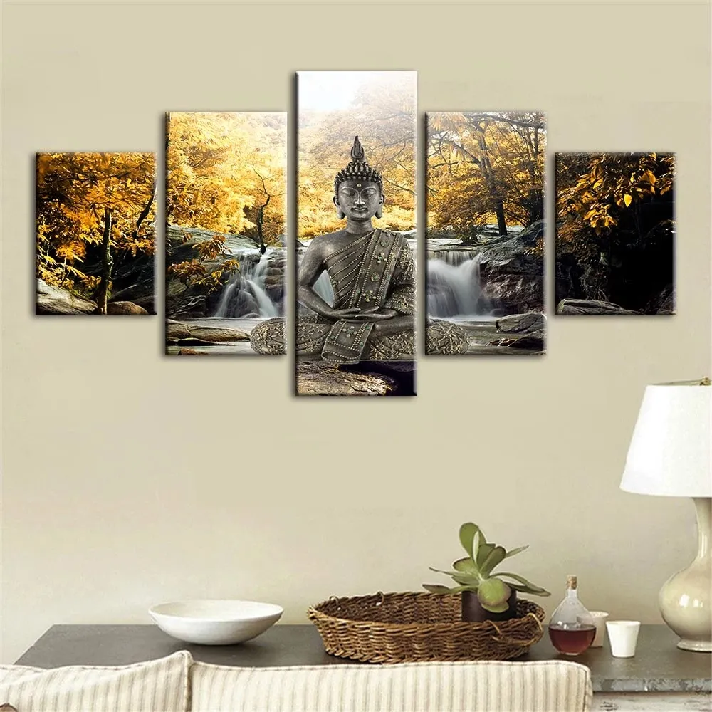 Affiche imprimée avec one piece, 5 panneaux, décoration de maison, salon moderne, peinture sur toile de bouddha