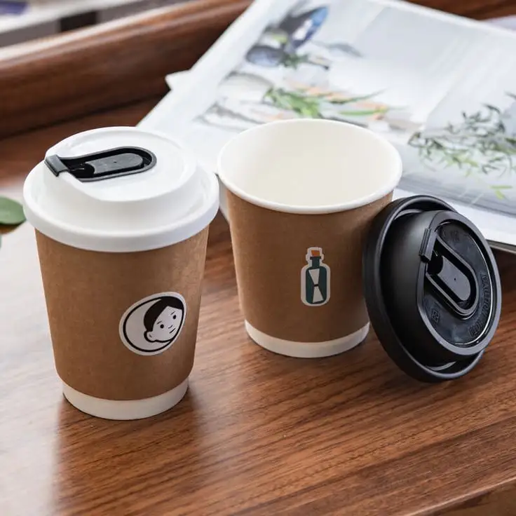 Gobelet en papier jetable à double paroi avec logo personnalisé pour café chaud de 44 onces avec poignée et couvercles