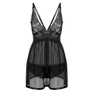 Women Lace Mesh Sleepwear <b>Nightdress</b> <b>Black</b> Smlxlxxl For Intimate Wear - Product Image 1