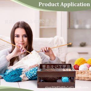Solid Wood Yarn <b>Storage</b> Box Rectangular Brown Covered For <b>Knitting</b> Craft Organization - Product Image 3