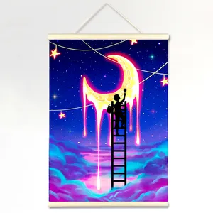नई डिजाइन दीवार कला 3d कस्टम हीरा Dotz अमेज़न आकाश में चंद्रमा के साथ 5D पेंटिंग हीरा लकड़ी पोस्टर