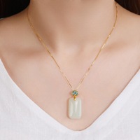 Collier porte-bonheur carré en jade Hetian naturel vert clair, pendentif Bouddha en jade pour femme en argent S925