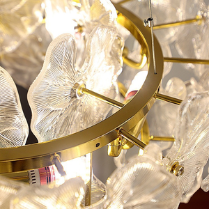 ثريا زجاجية فاخرة على شكل زهرة اللوتس بطول 39.4 بوصة، إضاءة معلقة حديثة للبار والديكور الفني، مصباح LED معلق لطاولة الطعام - Product Image 3