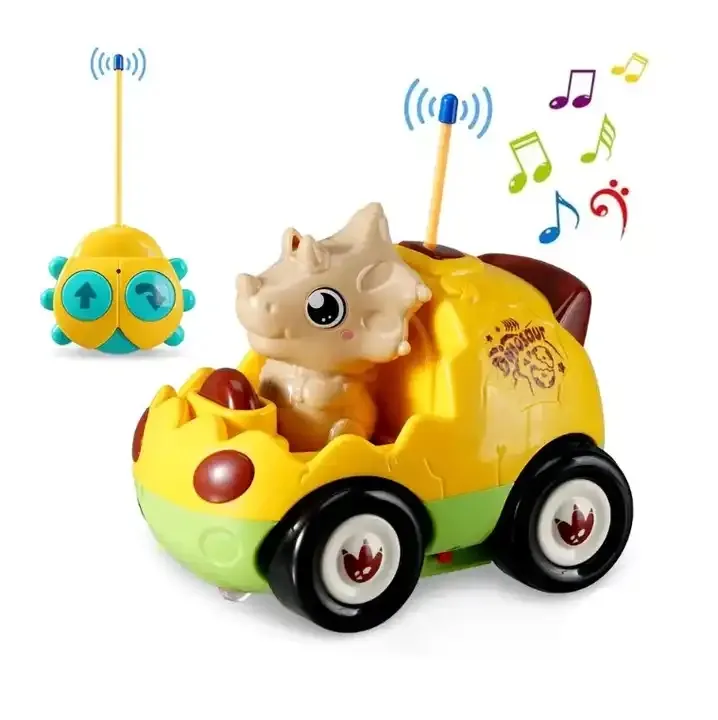 High Quality 27Mhz Electric Remote Radio Control 2 Channel Cartoon Cute Dinosaur Rc Car Toys With Light And Music