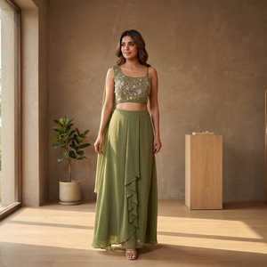 Choli en Soie Romaine Premium avec Broderie Intricata et Travail de Paillettes, Extensible et Réversible, Longueur Cheville, pour Femme, Idéal Fêtes, Mariages, Diwali - Product Image 1
