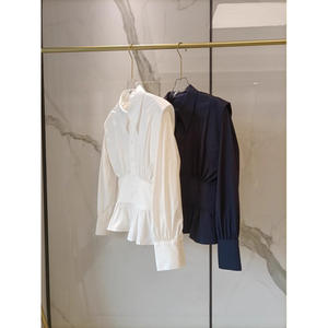 Camisa Retro de Estilo Francés para Mujer, Blusa Blanca y Negra de Popelina Transpirable y Lavable, que Moldea la Cintura, para Uso Diario, Diseño Vintage, Manga Larga - Product Image 3