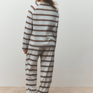 Set Pigiama a Righe a Maniche Lunghe <span class=keywords><strong>per</strong></span> Donna, Vestibilità Comoda, Collo Tondo, Abbigliamento da Casa Morbido in Maglia - Product Image 3
