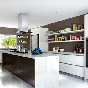 Meuble de <span class=keywords><strong>cuisine</strong></span> modulaire moderne blanc en contreplaqué OPPEIN avec évier et crédence, en acrylique et pierre frittée unique d'Espagne - Product Image 1