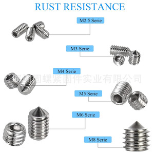 304 Stainless Steel Cone Point Grub Screws Set M2.5 M3 M4 M5 M6 M8 With 6 Allen Keys Metric DIN914 Grade A - Product Image 4