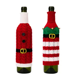 Penutup botol anggur rajut lucu dekorasi meja makan pesta Natal tas botol anggur Santa Klaus Natal