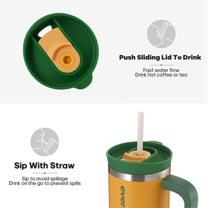 Everich Gobelet <span class=keywords><strong>isotherme</strong></span> en acier inoxydable multi-tailles avec poignée confortable, couvercle à paille, compatible porte-gobelet, <span class=keywords><strong>mug</strong></span> de voyage pour café quotidien - Product Image 5