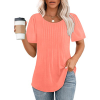 2025 été à manches courtes femmes T-Shirt Logo personnalisé décontracté col évidé hauts Blouses plissés t-shirts