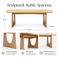 Table à manger moderne sculpturale en oxyde de magnésium, aspect bois, avec pieds découpés en U, pour la maison, la salle à manger, les projets hôteliers