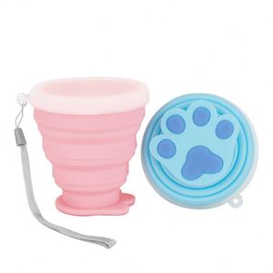 <b>Reusable</b> Silicone Foldable <b>Cup</b> with Lid, Portable Collapsible Mug with Cat Paw Bottom for Travel, Camping, and Outdoor Use - Product Image 1