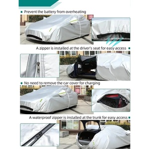 Fundas para Coche de Tela Oxford para Todo Clima para <span class=keywords><strong>Tesla</strong></span> Model 3 con Malla Ventilada, Puerta con Cremallera, Abertura para Puerto de Carga, Abertura para Maletero y Almacenamiento - Product Image 4