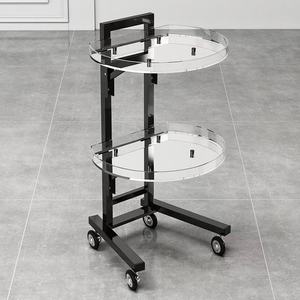 Black 2 Tier Height Adjustable Salon <b>Trolley</b> Silent Rolling Wheels Barber <b>Tool</b> Storage Cart For Hair Nail Beauty Salon SPA Use - Product Image 2