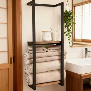 Toallero de baño Jinsheng de 2 niveles, organizador de pared con estante de madera para almacenamiento de toallas de baño - Product Image 3