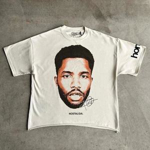 T-shirt personnalisé pour homme, style Y2K, hip-hop, motif de dessin animé avec de grands yeux et une bouche, imprimé, respirant, surdimensionné, manches courtes, pur coton, 220g - Product Image 3