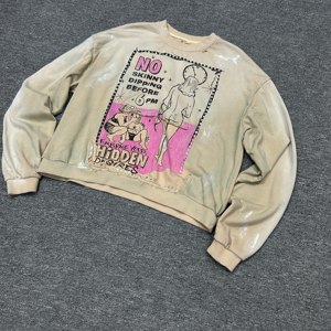 Tùy Chỉnh Crewneck Áo Mặt Trời Faded Rửa Đau Khổ Rhinestone Quá Khổ Tee Dài Tay Áo Dtg In Ấn Cổ Điển Tee - Product Image 2