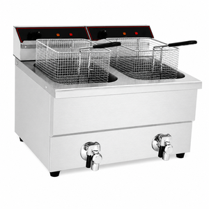 Freidora Eléctrica Comercial de 16L con Doble Tanque y Doble Cesta, 5.6kW, con Válvulas de Drenaje Dobles para Papas Fritas y Pollo, Uso en Restaurantes - Product Image 1