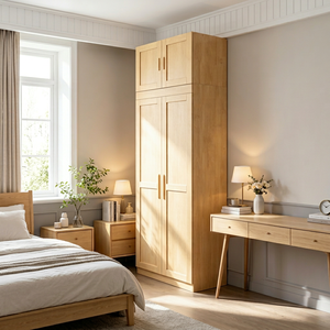 Armoire scandinave en bois avec portes battantes style Shaker, en bois massif, autoportante, mobilier de chambre moderne - Product Image 1