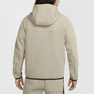 Conjunto Deportivo <span class=keywords><strong>de</strong></span> Dos Piezas para Hombre, Sudadera con Capucha Beige y Logotipo Bordado Personalizado Manlin, Chaqueta Deportiva con Cremallera Completa y Forro Polar Técnico - Product Image 3