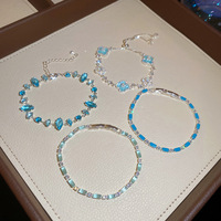 Joyería de Moda, Pulseras de Flores con Circones Azules Chapadas en Oro, Brazaletes de Diseño, Pulsera de Trébol