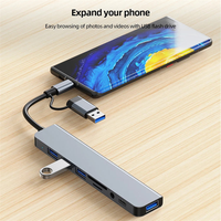 Adaptador Multipuerto USB C 8 en 2, Interfaz Dual USB A y USB C con Lector de Tarjetas TF y SD de 3.5 mm para Computadora Portátil