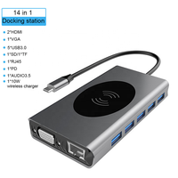 Station d'accueil USB C 14 en 1, hub type C avec double HDMI, Ethernet, USB 3.0, lecteur de carte, adaptateur multiport pour ordinateur portable