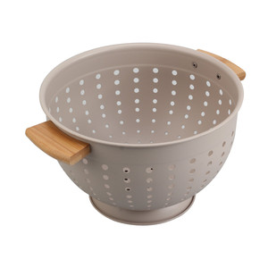 Panier égouttoir en métal thermolaqué avec poignées en bois et base sur pied pour fruits et légumes, vente en gros usine - Product Image 2