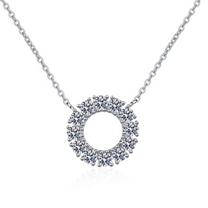 <b>Simple</b> Temperament Full Diamond Moissanite Round Hollow Pendant S925 Sterling Silver <b>Necklace</b> Female - Product Image 1