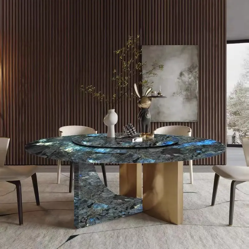Set Meja Makan Marmer Mewah, Meja Persegi Panjang Hancur Berlian Furnitur Ruang Makan