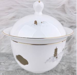 Juego de vajilla chino con impresión de la Pagoda del Lago Oeste, decoración con borde dorado a mano, vajilla de lujo para hotel, banquete de boda, restaurante - Product Image 4