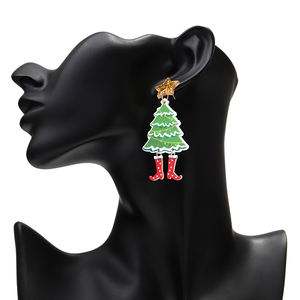 ต่างหูอะคริลิคแบบห้อย ลายกราฟฟิตี้ขี้เล่น ต้นคริสต์มาสสีเขียว รองเท้าบูทสีแดง หมวกคริสต์มาสสีทองวิ้งๆ  สำหรับคริสต์มาสปี 2026 - Product Image 6