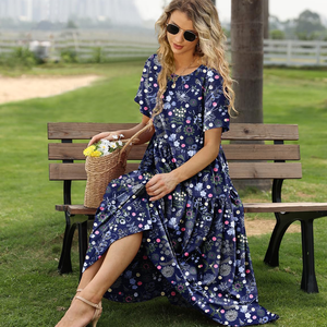 Abito Casual Casual bohémien floreale con tasche a manica corta lungo lungo estivo da spiaggia - Product Image 3