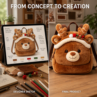 Sac à dos pour enfants en peluche douce, renne de Noël, ours, sac animal mignon pour tout-petits, utilisation quotidienne et cadeau de Noël