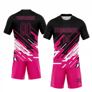 Maillot de volley-ball personnalisé en polyester noir, rose et blanc, à séchage rapide, respirant, lavé, unisexe pour adultes - Product Image 1