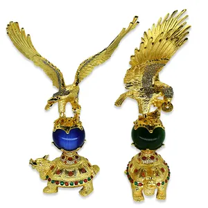 Envío gratis, lujo, sin decoloración, colección de artesanía de metal de gran tamaño, escultura de trofeo de tortuga águila dorada para regalo