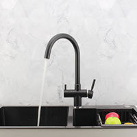 Évier de cuisine commercial à col de cygne noir 3/4/5 voies robinet soda/filtre/refroidisseur eau laiton 5 en 1 mélangeur eau RO robinet