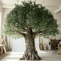 Arbre d'olivier artificiel sur mesure 4,5*5,5m, ultra réaliste, amovible et facile à installer, livraison porte-à-porte pour la décoration d'hôtels et de cafés design